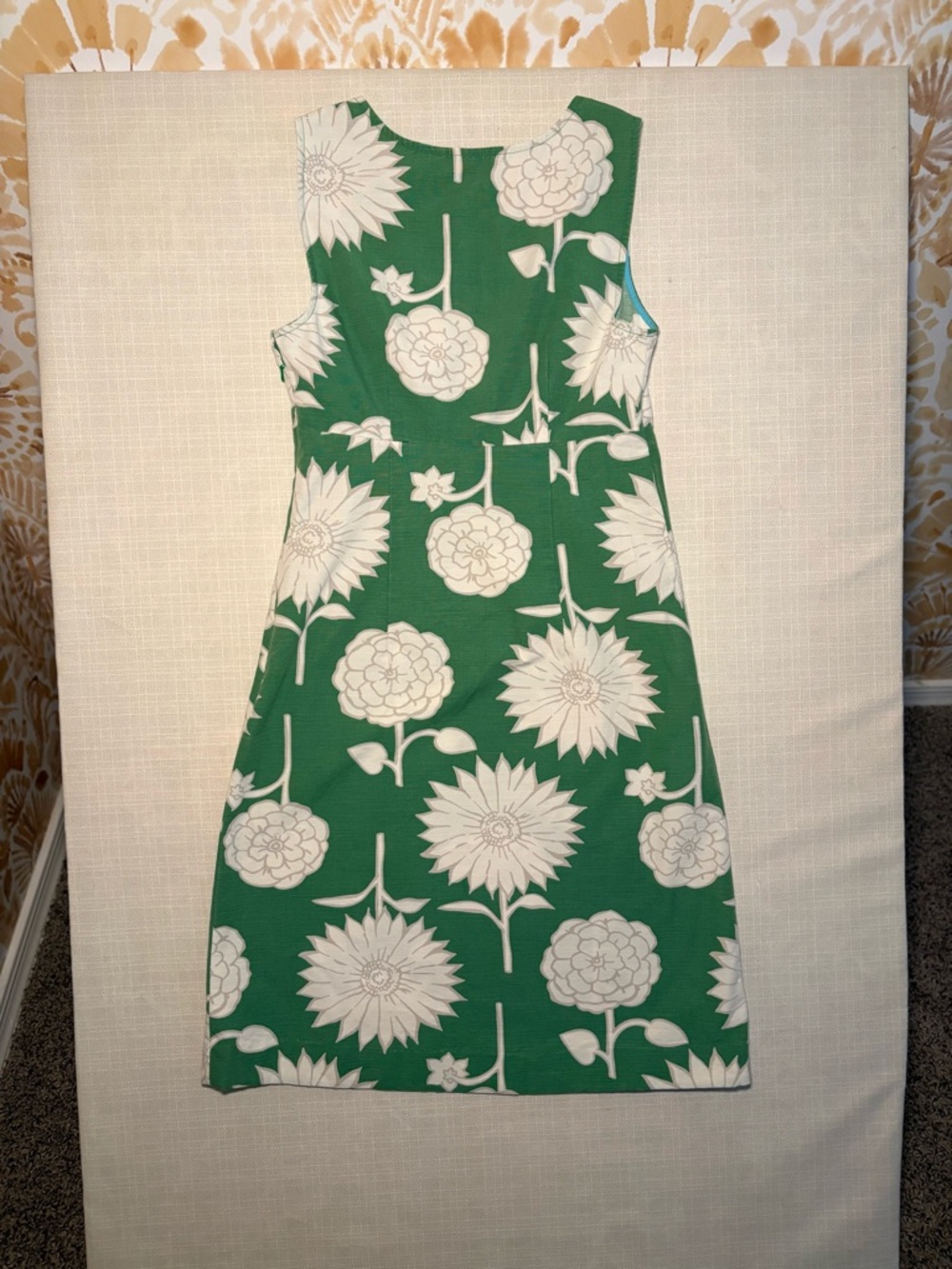 Green Floral Sleeveless Sheath Dress Women's Size8R RetroMod Spring Summer Party - Picture 5 of 6